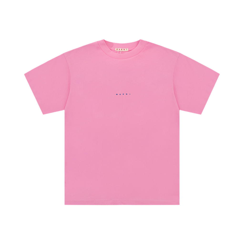 Pink organic cotton T-shirt with Mini Blue logo Marni