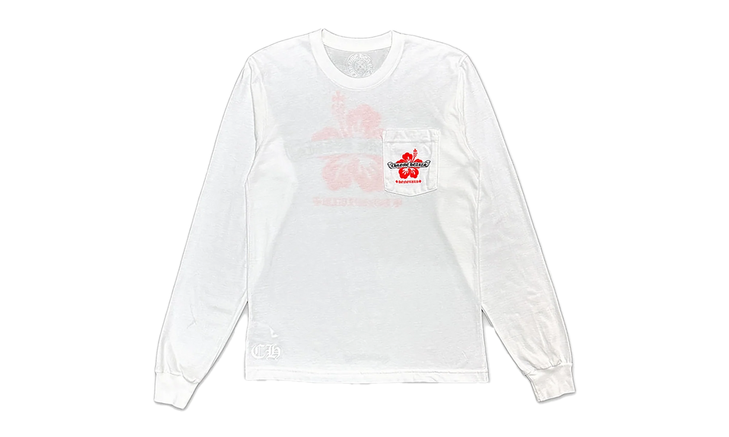 Honolulu State Flower Pocket LS Tee White/ Red