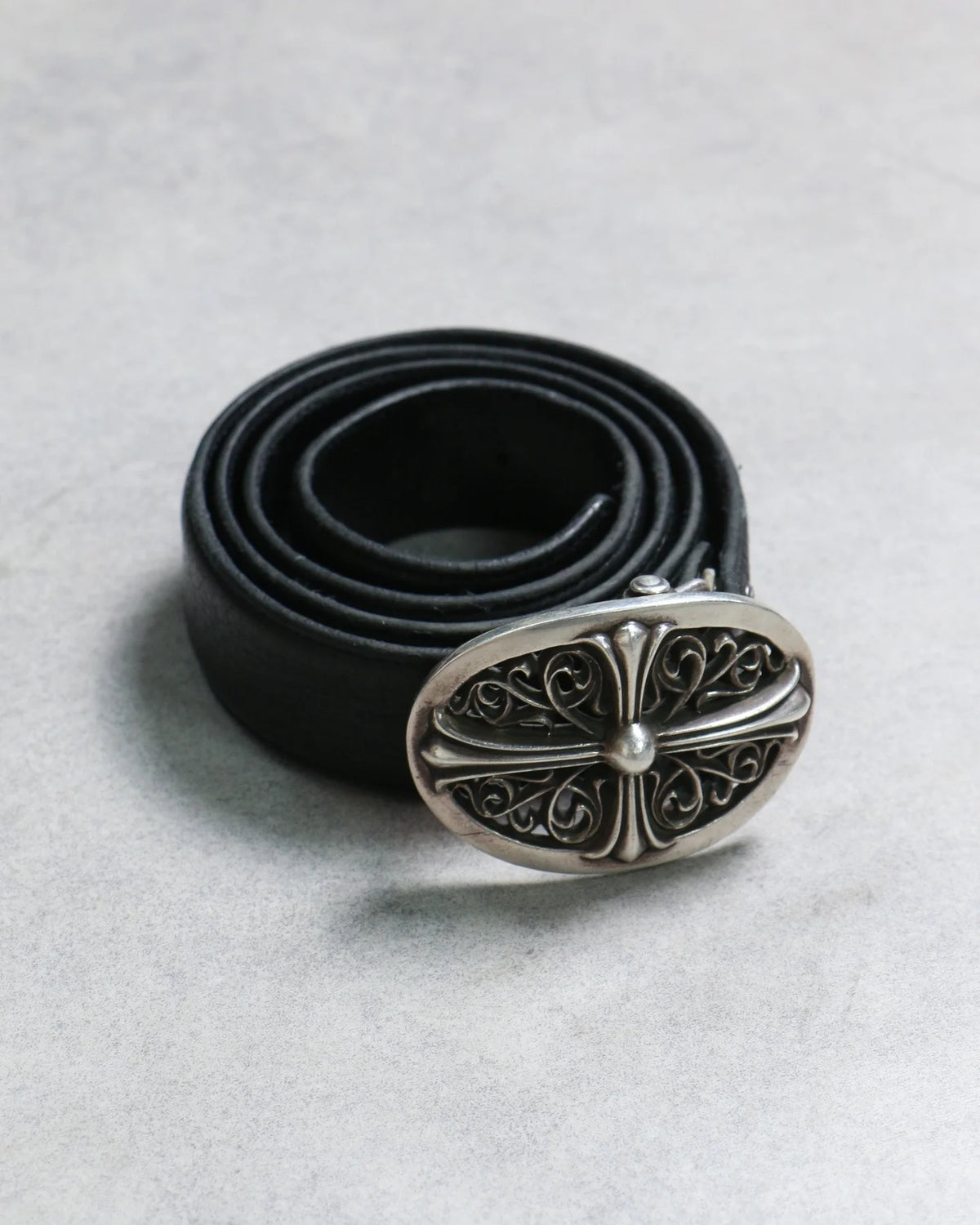 Chrome Hearts Oval .925 Silver Belt Buckle / Leather Belt Strap