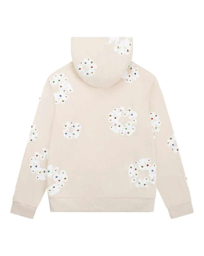 DENIM TEARS Rhinestone Cotton Wreath Zip Hoodie Oatmeal