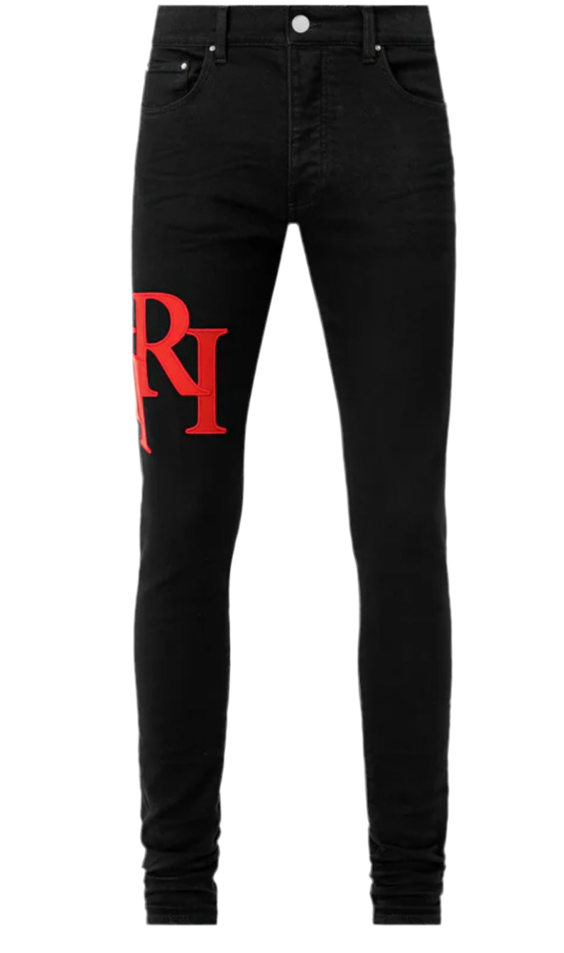 Amiri STAGGERED LOGO SKINNY JEAN- BLACK RED