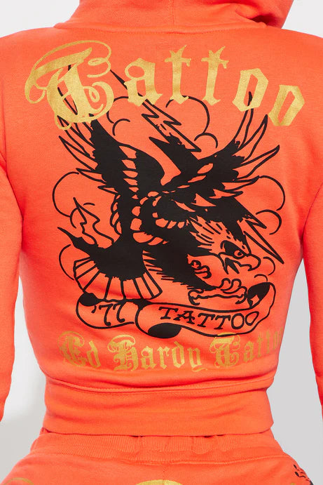 Ed Hardy Heart Tattoo Front Hoodie - Peach