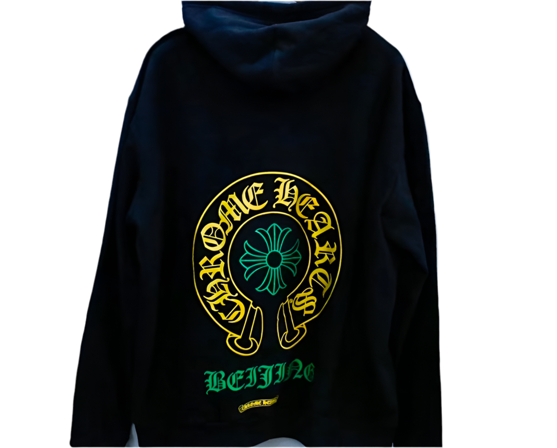 CHROME HEART PULLOVER BLACK Horseshoe yellow/green