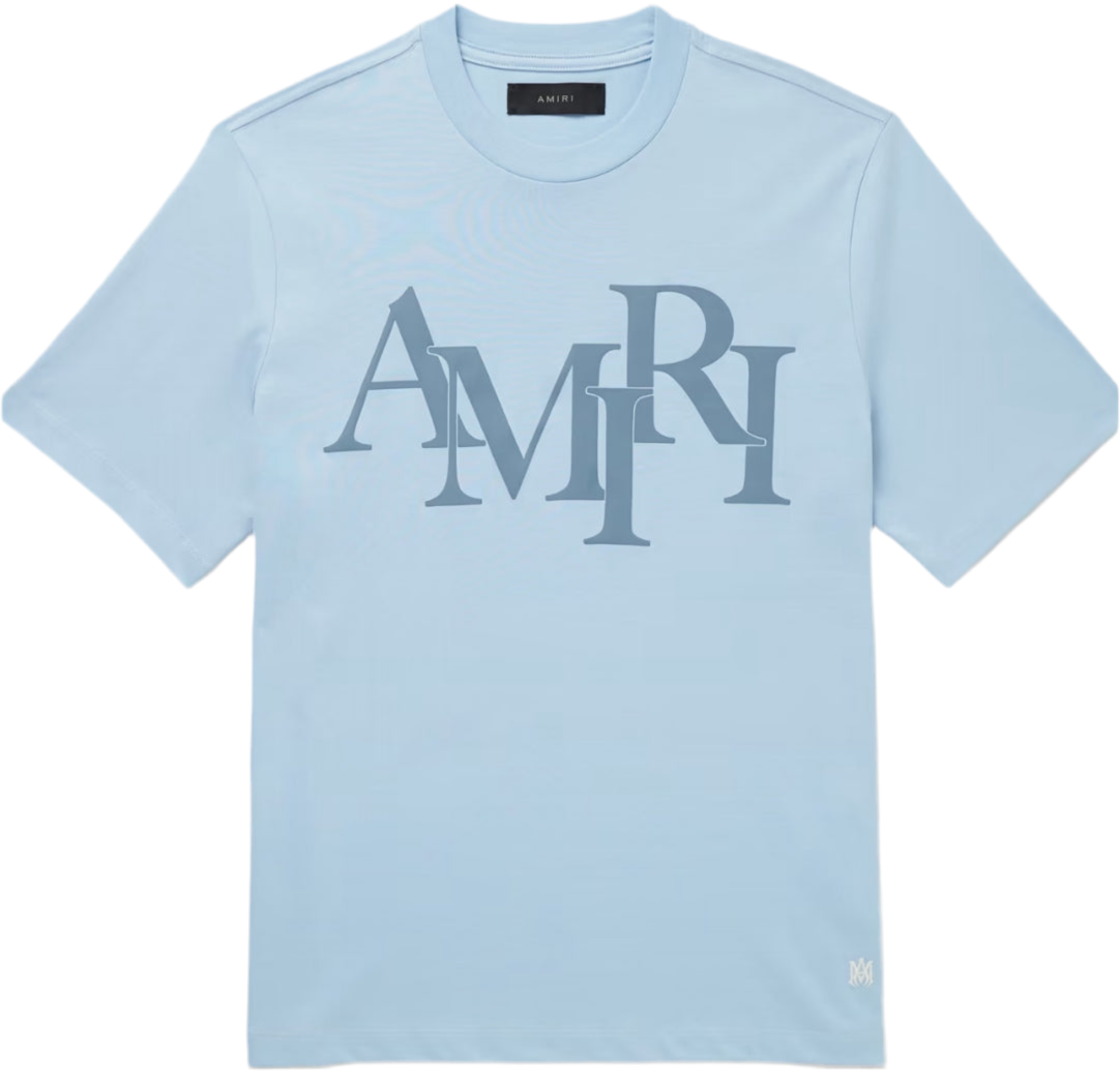 Amiri Men's Staggered Logo-Print T-Shirt Blue