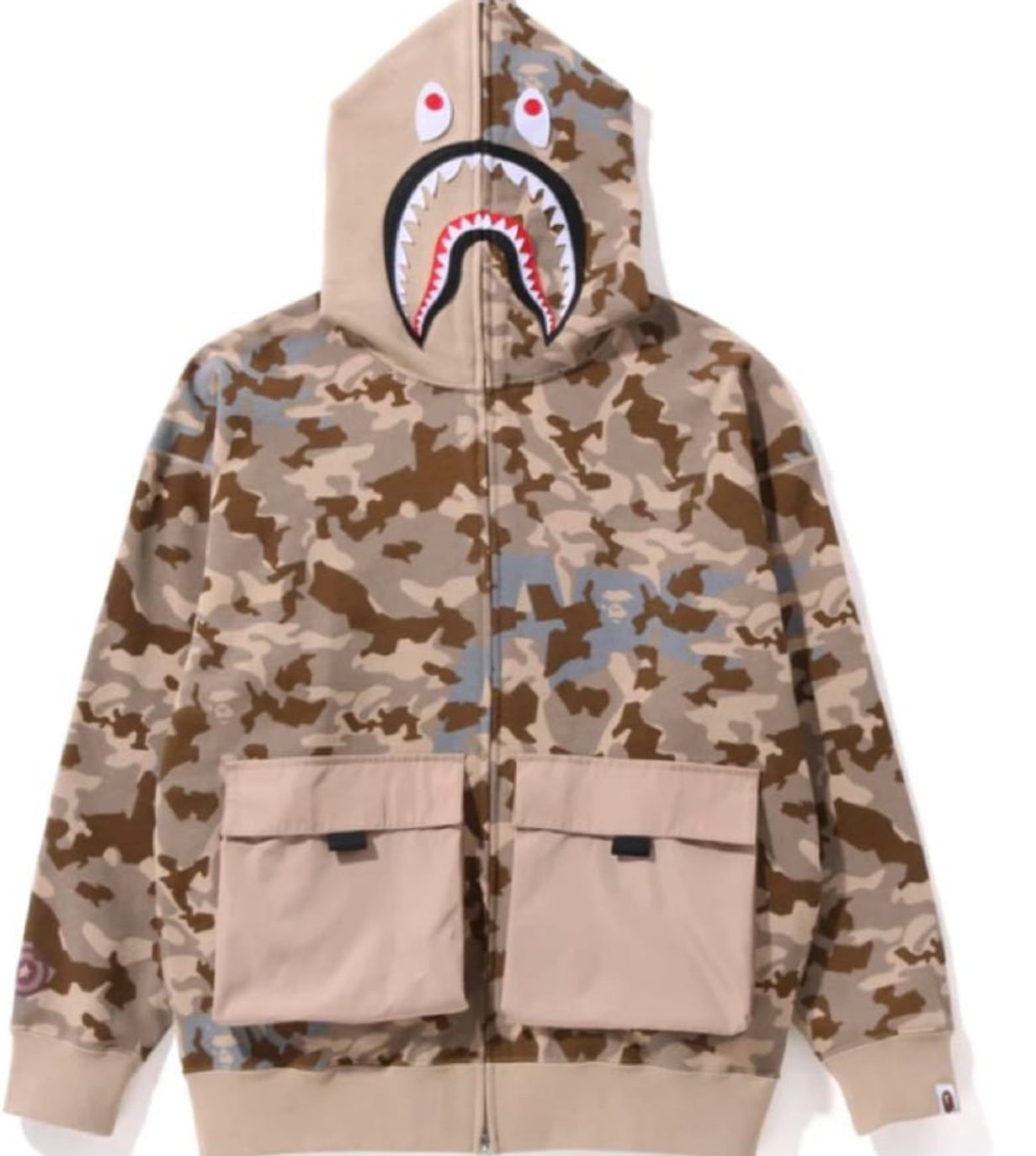 SAND CAMO BIG POCKET OVERSIZED SHARK FULL ZIP HOODIE