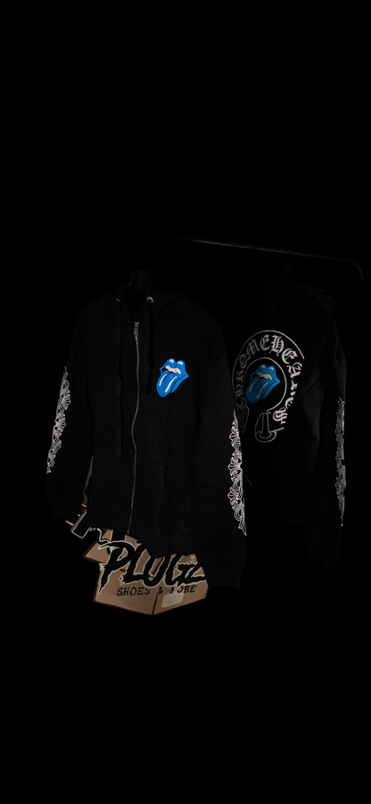 Black zip blue tounge out chrome heart zip