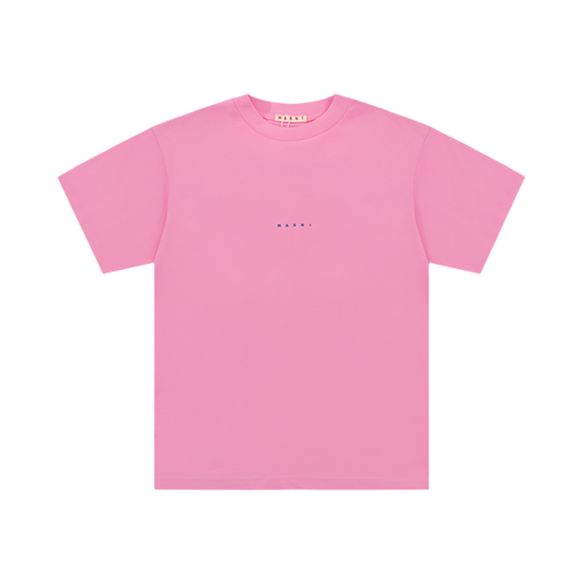 Pink organic cotton T-shirt with Mini Blue logo Marni