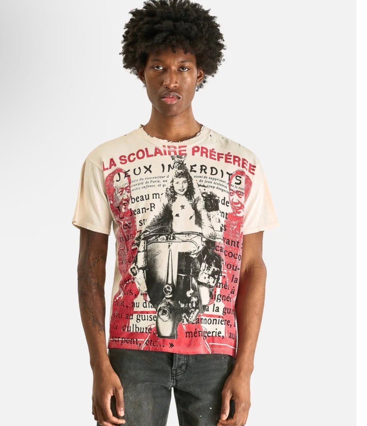 Enfants Riches Déprimés (ERD) “La Scolaire Préférée” T-Shirt — White with Red & Black Graphic