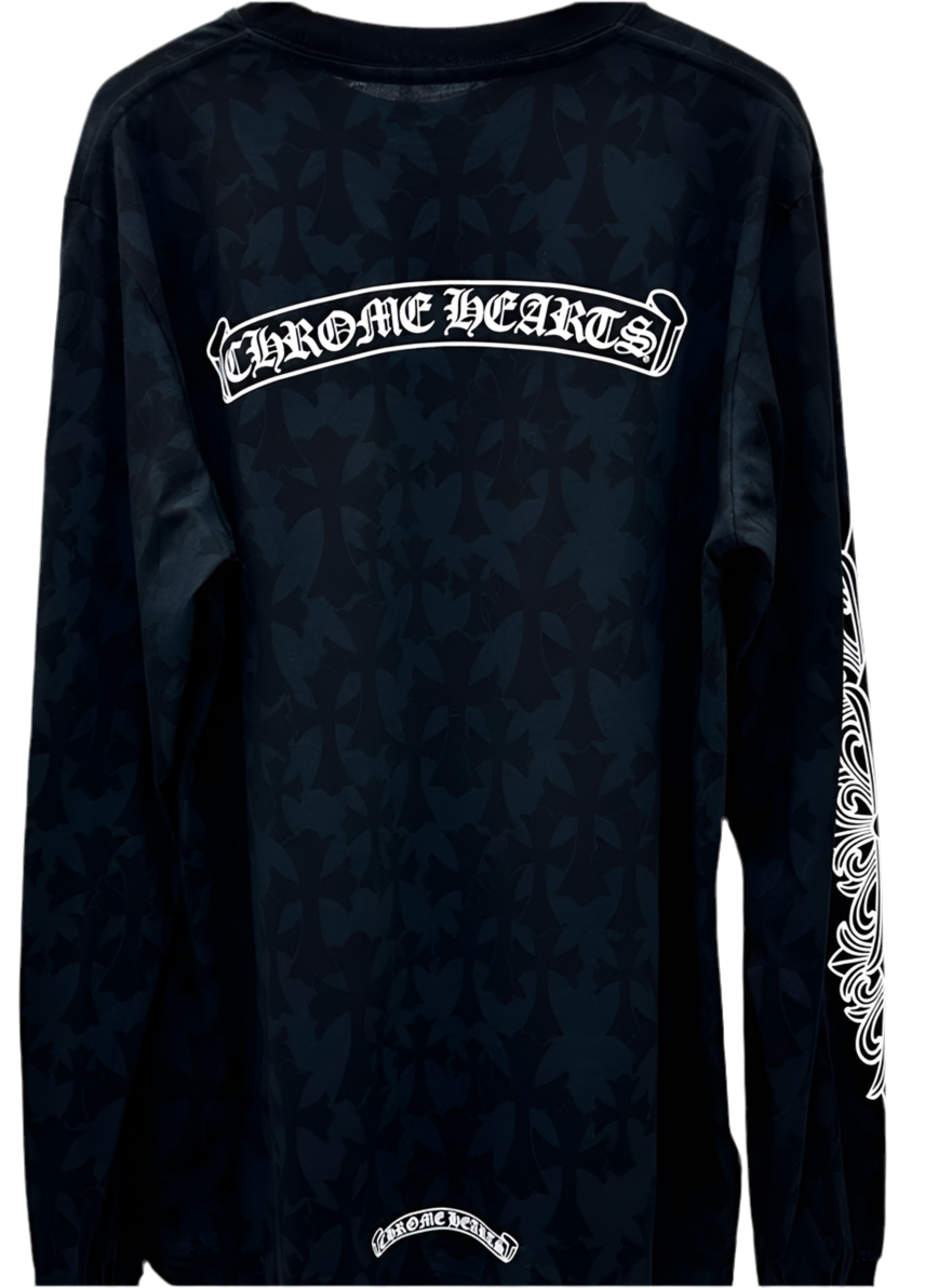 CHROME HEART BLACK ON BLACK CROSS L/S TEE