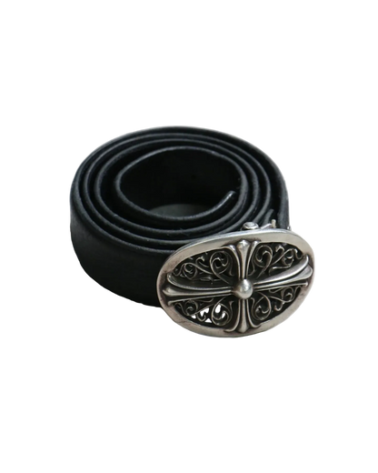 Chrome Hearts Oval .925 Silver Belt Buckle / Leather Belt Strap