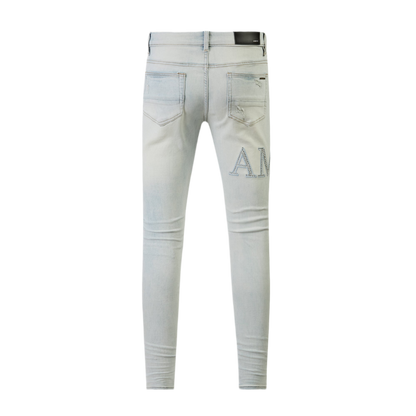 AMIRI - Skinny-Fit Logo-Appliquéd Crystal-Embellished Distressed Jeans - Blue