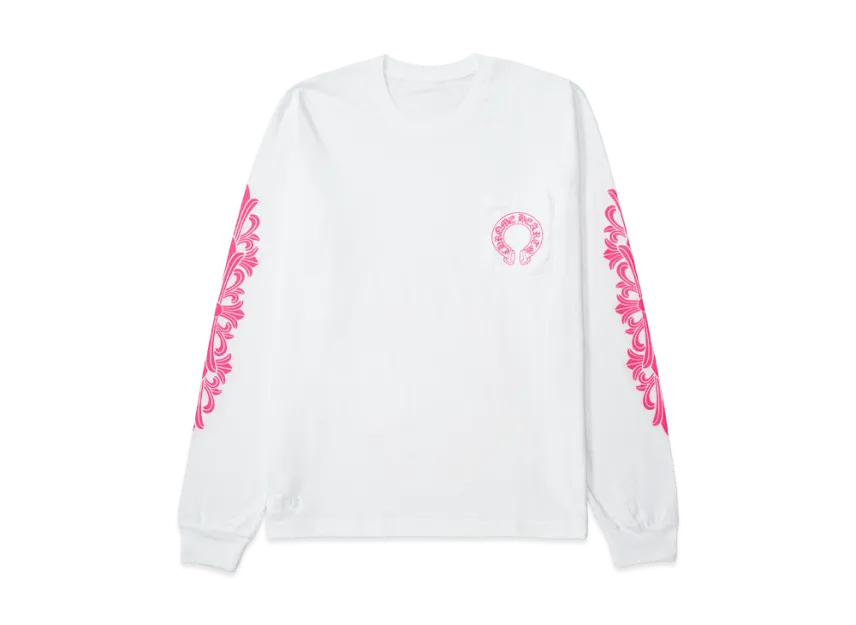 Chrome Hearts Horseshoe Floral Cross Pink Logo L/S Pocket T-Shirt "White"