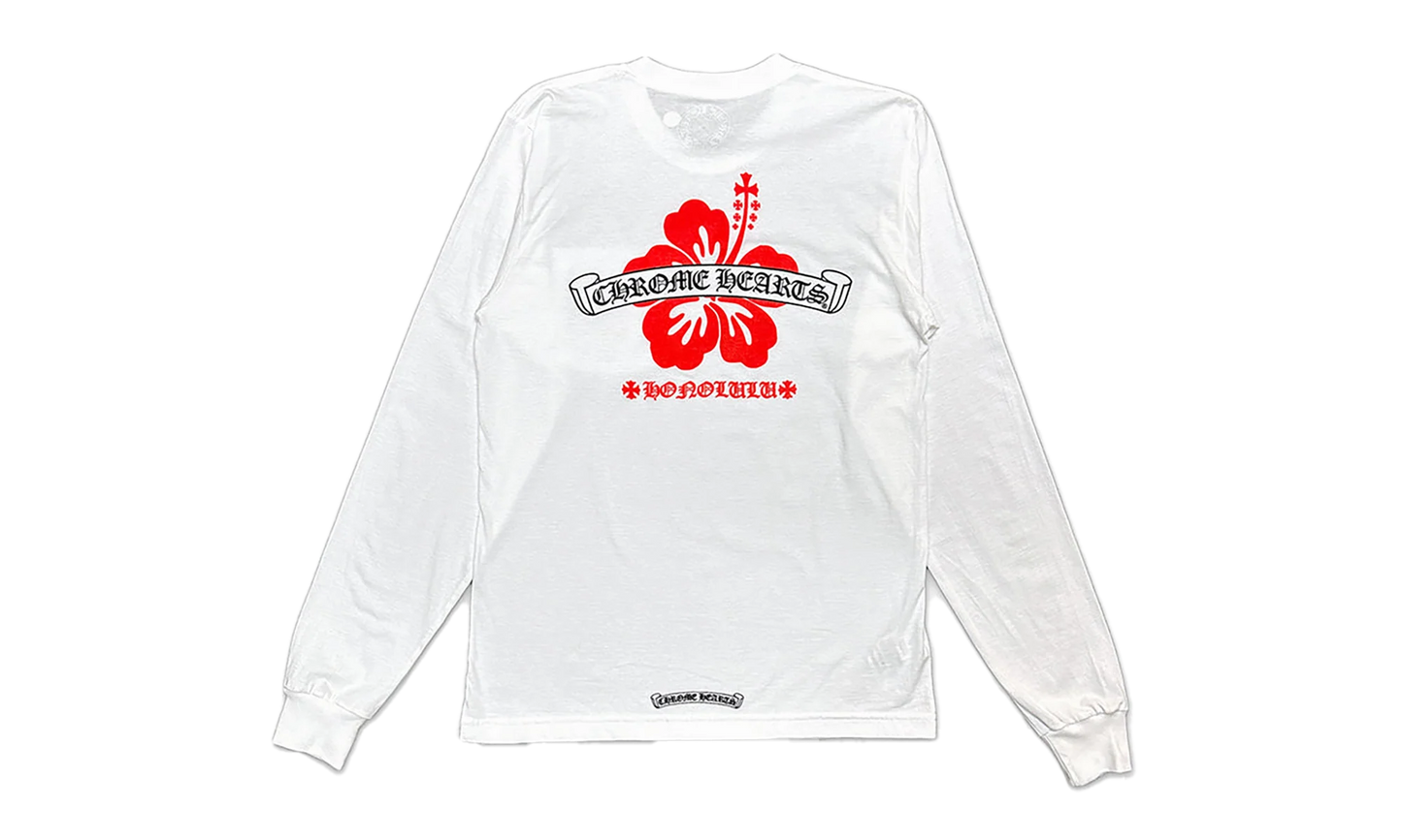 Honolulu State Flower Pocket LS Tee White/ Red