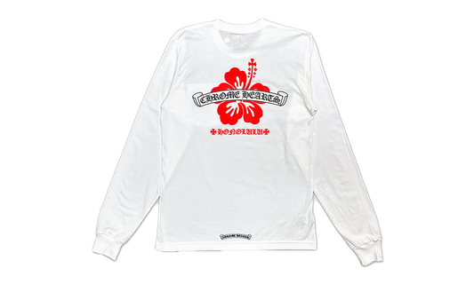 Honolulu State Flower Pocket LS Tee White/ Red