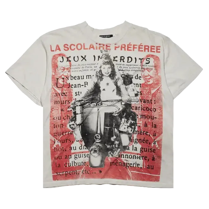 Enfants Riches Déprimés (ERD) “La Scolaire Préférée” T-Shirt — White with Red & Black Graphic