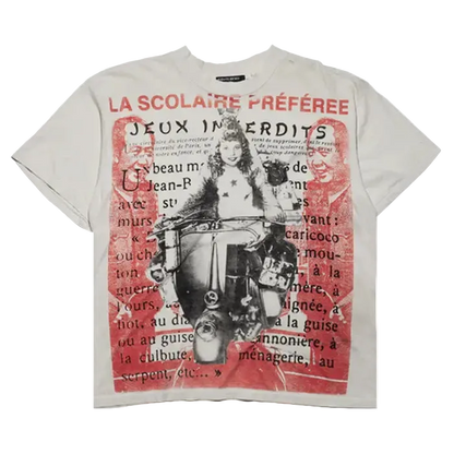 Enfants Riches Déprimés (ERD) “La Scolaire Préférée” T-Shirt — White with Red & Black Graphic