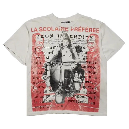 Enfants Riches Déprimés (ERD) “La Scolaire Préférée” T-Shirt — White with Red & Black Graphic