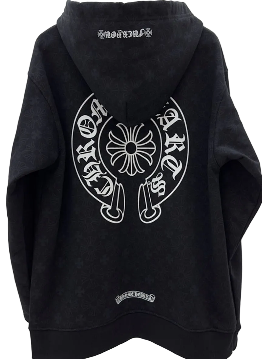 Chrome Hearts Letters Sleeve Fleece Zip Up Hoodie 'Black Multi Cross