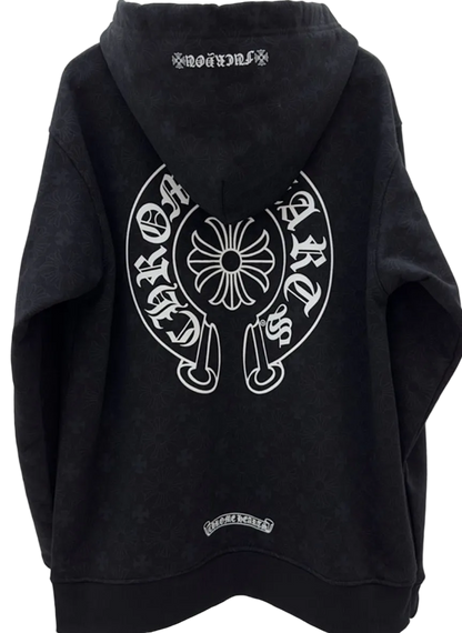 Chrome Hearts Letters Sleeve Fleece Zip Up Hoodie 'Black Multi Cross