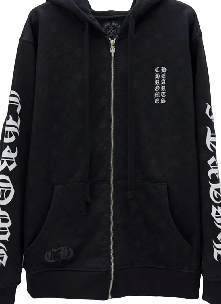Chrome Hearts Letters Sleeve Fleece Zip Up Hoodie 'Black Multi Cross