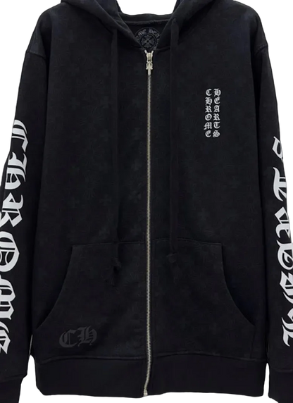 Chrome Hearts Letters Sleeve Fleece Zip Up Hoodie 'Black Multi Cross