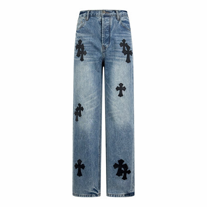 Chrome Heart Blue Denim Jeans with Cross