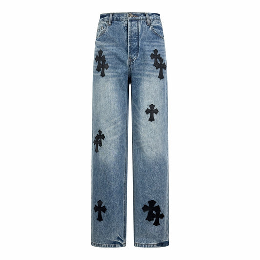 Chrome Heart Blue Denim Jeans with Cross