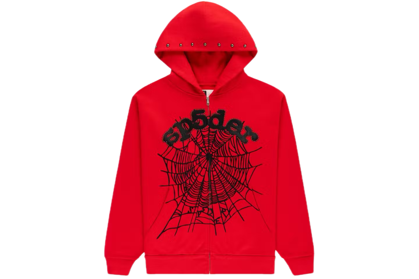 Sp5der OG Web Studded Zip Hoodie
Red