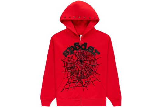 Sp5der OG Web Studded Zip Hoodie
Red