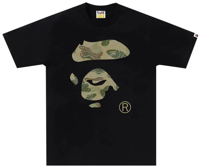 BAPE Layered Line Camo Ape Face Tee 'Black/Beige'