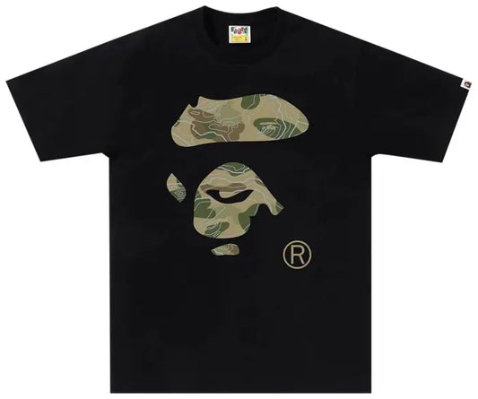 BAPE Layered Line Camo Ape Face Tee 'Black/Beige'