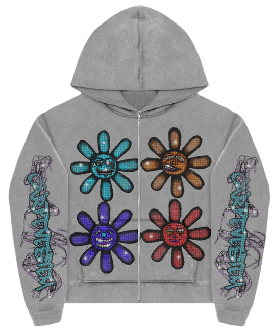 Grey Rhinestone Mood Hoodie