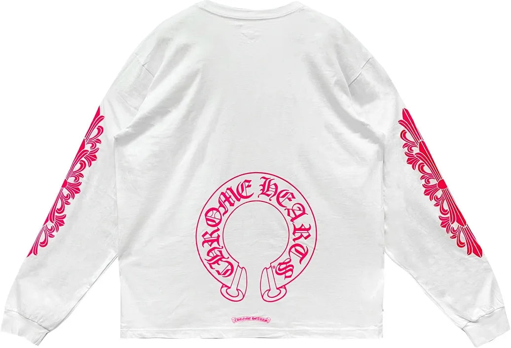 Chrome Hearts Horseshoe Floral Cross Pink Logo L/S Pocket T-Shirt "White"