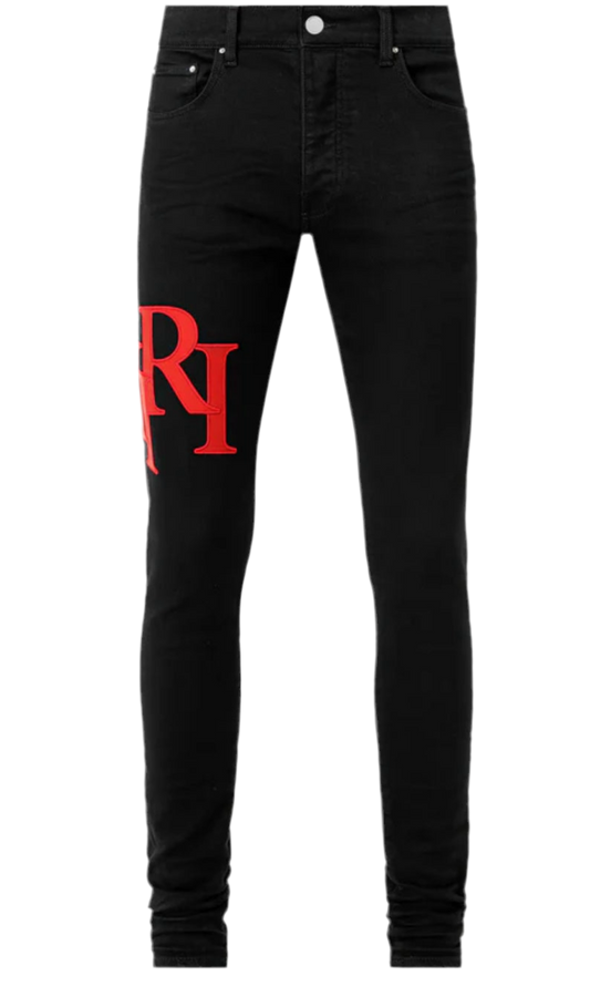 Amiri STAGGERED LOGO SKINNY JEAN- BLACK RED