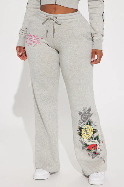 Ed Hardy Rose And Sword Sweatpant - Heather Grey