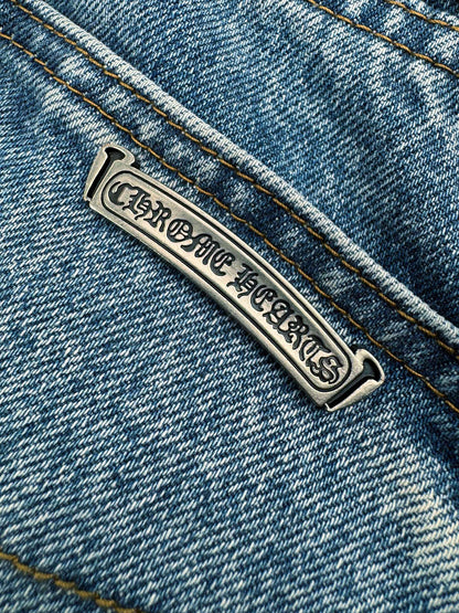 Chrome Heart Blue Denim Jeans with Cross