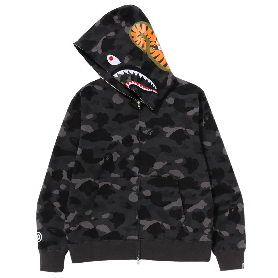 A BATHING APE MEN COLOR CAMO SHARK FULL ZIP HOODIE (BLACK)