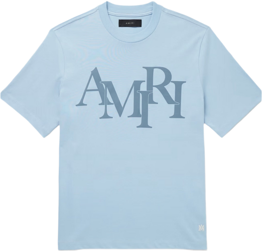Amiri Men's Staggered Logo-Print T-Shirt Blue