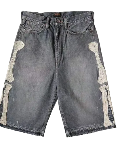 Kapital 14 Oz Denim 5P Bone Embroidery Shorts
Black