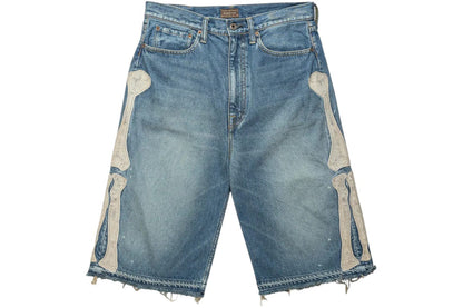 Kapital 14 Oz Denim 5P Bone Embroidery ShortsLight Indigo