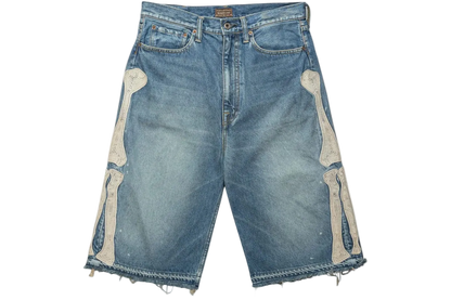 Kapital 14 Oz Denim 5P Bone Embroidery ShortsLight Indigo