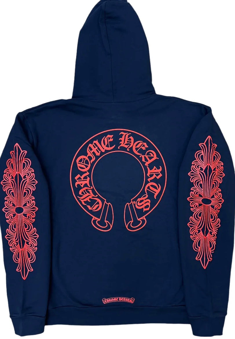 Chrome Hearts Horseshoe Floral Hoodie 'Navy/Red'