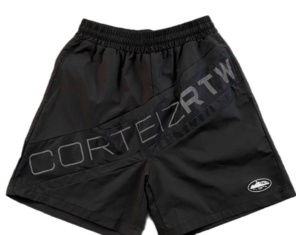 Corteiz Mesh Shorts Diagonal Logo Black