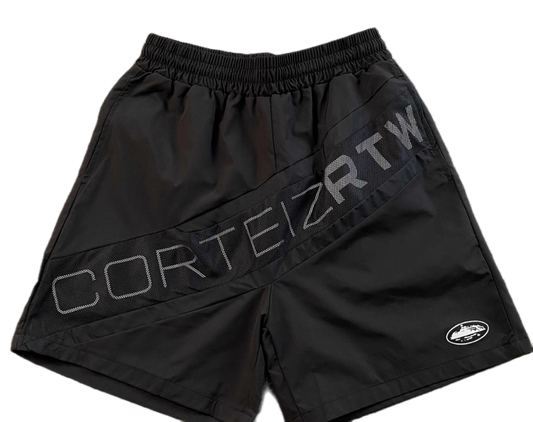 Corteiz Mesh Shorts Diagonal Logo Black
