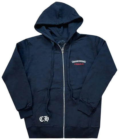 Chrome Hearts Hoodie with Flag Print & Sword-shaped Zipper